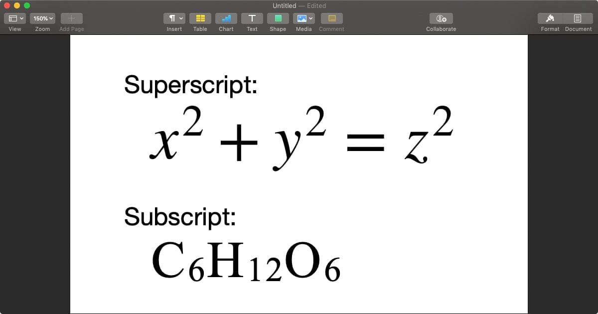 word for mac subscript